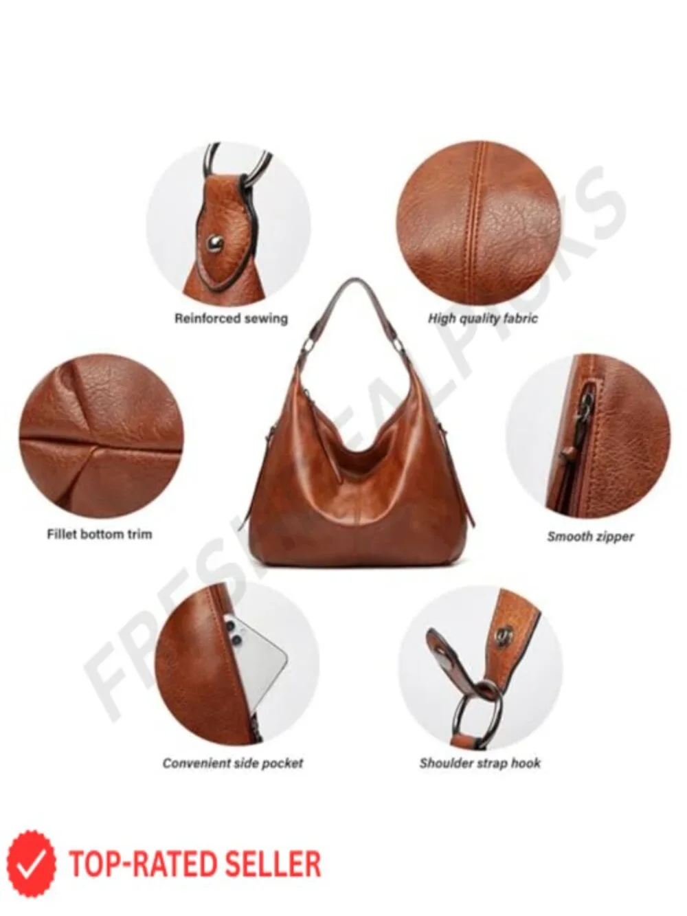 Large Slouchy Hobo Bag PU Leather Shoulder Purse with Pockets